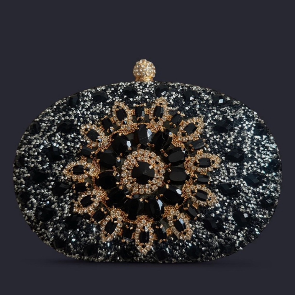 Elegant Black Crystal Jeweled Evening Clutch